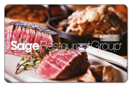 Sage logo over plate of steak