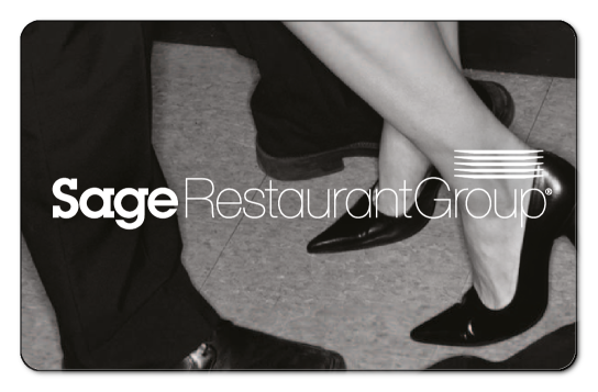 Sage logo over the legs of a man and woman